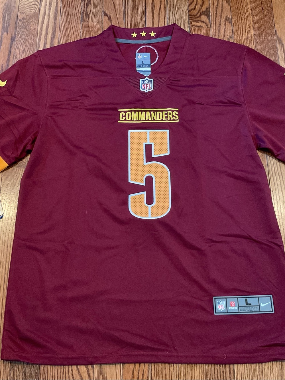 Nike Washington Commanders men’s L Jayden Daniels red sewn-on jersey NWT